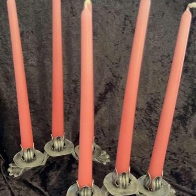 Pair Of Pewter Tone Candleholders