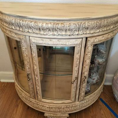Half Moon Shaped Mirror Backed Glass Shelf Curio Cabniet (Does Not Include China) 
