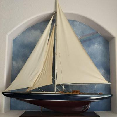 55" Wooden Sailboat Vintage Hand Painted Figure