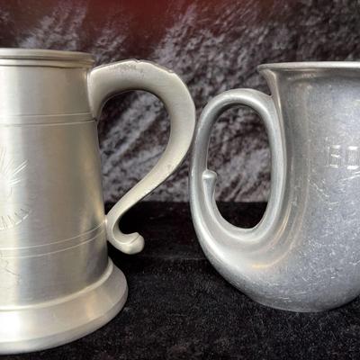 2 Engraved Pewter Steins