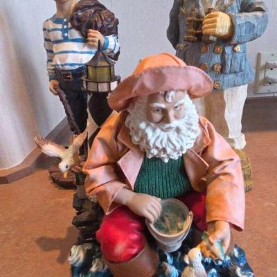 3 Resin Seafarers Lot W/ 13" Resin Captin, 11" Resin Sailor, 7" Mechanical Lighthouse Santa W/...