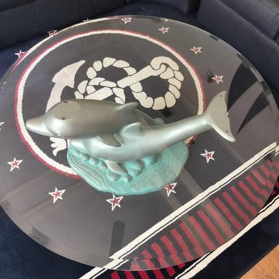 Twin Dolphin Vintage Glass Table