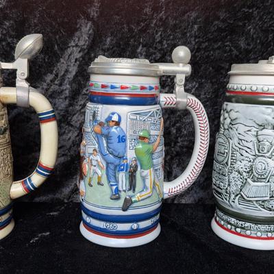 3 Porcelain Steins Hand Painted In Brazil Exclusively For Avon