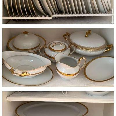 8 Place Settings w. 7 Pieces Per Place Setting 10K Gold Trim 