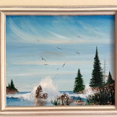 Signed Oil Painting 1974 Russell Poore 27.25” X 23” Whitewash Frame