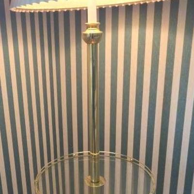 Stiffle Style Brass Floor Lamp W/ Glass Table 58" Height 16" Diameter Table