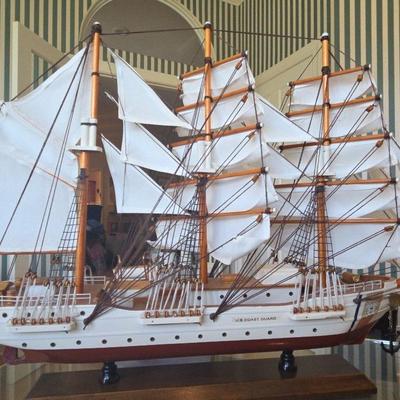 USCG Wooden Barque Eagle Coast Guard Ship Model Replica 28"L. X 19" H W/ Captain's Hat