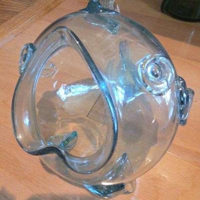 Blenko Style Handblown Glass Fish Vase 12"×10"
