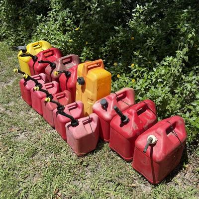 13 Gas Cans - 5 Gallon and 2 Gallon, 8 Ounce Cans