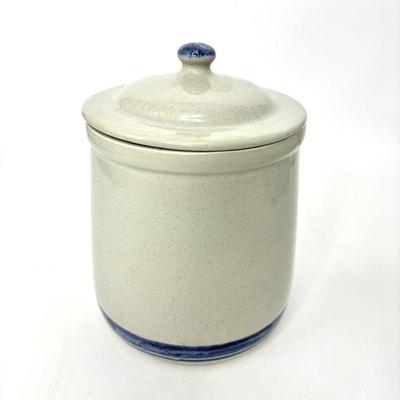 Vintage McCoy White Lidded Jar with Blue Accents