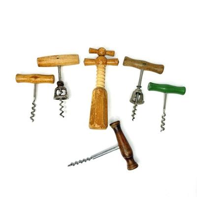 Vintage Wooden Handle Wine Bottle Opener Lot