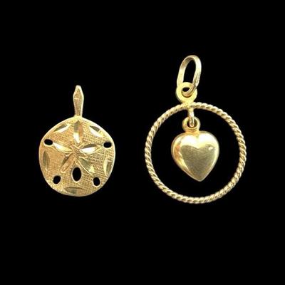 14k Gold Heart, Sand Dollar Pendants (2 Grams)