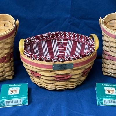 Longaberger Christmas 1998 Glad Tidings Baskets, 1999 Popcorn Basket, & Christmas Tie-ons
