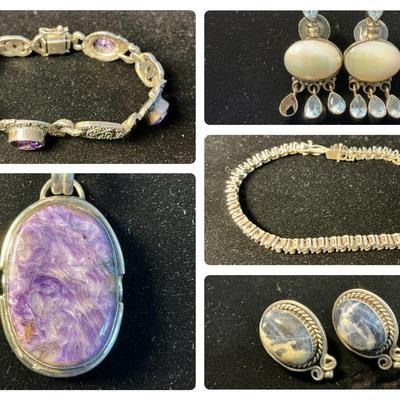 Sterling Silver Bracelets, Earrings, & Pendant 