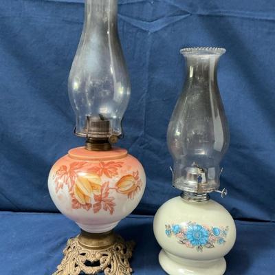 Set Of 2 Kerosene Lamps Hand Painted