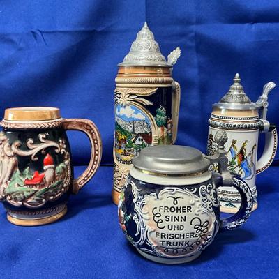 Set Of 4 Beer Garden Steins Germany, Lucerne, Deutschland 