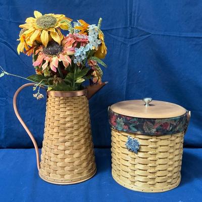 Longaberger Fall Leaves Ice Bucket & Copper Trim Pitcher Vase