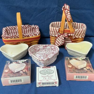 Longaberger Sweetheart Baskets, Candles, Tie-ons, Heart Liners