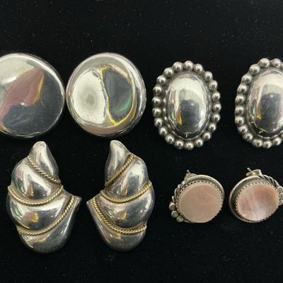 Sterling Silver Clip On Earrings + Shell Stud Earrings (64 Grams Total)