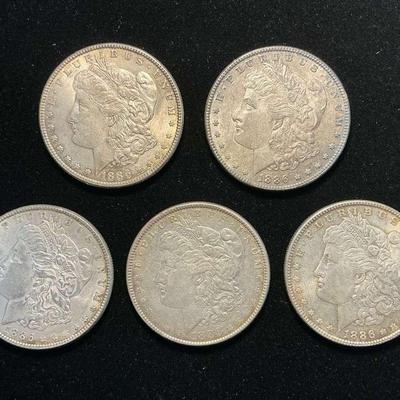 1886-P Morgan Silver Dollars (5 Count) (CHO508)
