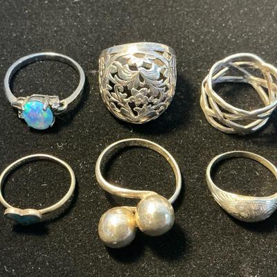Six Sterling Silver Rings (14 Grams Total)