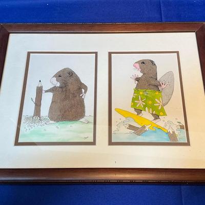 Claire McLean Surfin’ Beaver Watercolor (16.5 x 12.5)