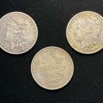 1879 Morgan Silver Dollars (P, P, S) (3 Count) (CHO511)