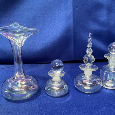 Village Glass Opalescent Tulip Vase And Perfume Bottles Made In Scotland 