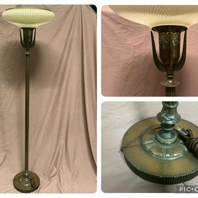 Torchiere Glass Shade Floor Lamp 65"h