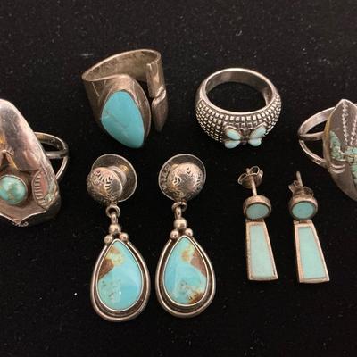 Sterling Silver Turquoise Jewelry (34.6 Grams Total)