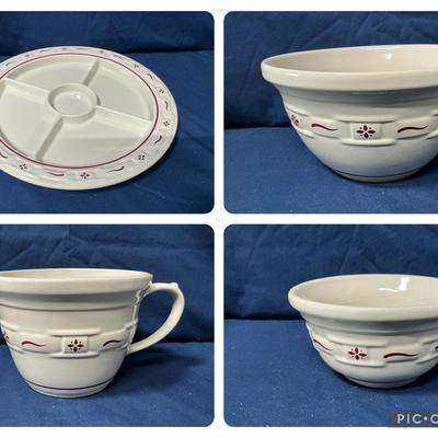 Longaberger Pottery Woven Traditions Bowls, Platter, Pitcher