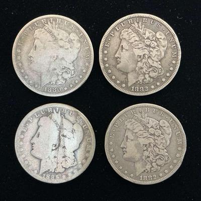 Morgan Silver Dollars 1880-O, 1882-P, 1882-S, 1885-P (4 Count) (CHO512)