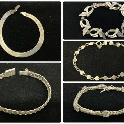 Five Sterling Silver Bracelets (49 Grams Total Weight)