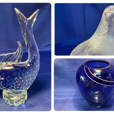 Blue Glass Vase & Glass Creatures 