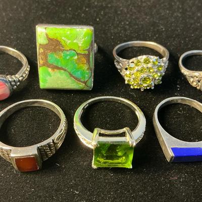 Seven Sterling Silver Rings (23.9 Grams Total)
