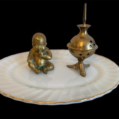 Anchor Milk Glass Plate & Brass Collectibleles