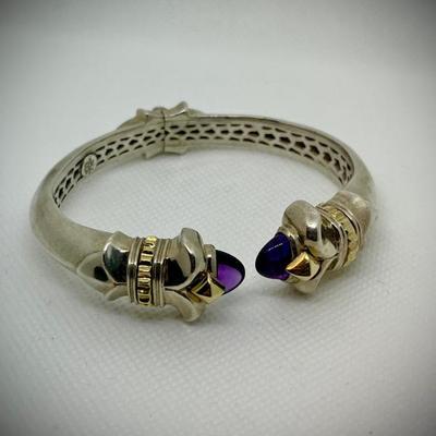 Sale Photo Thumbnail #37: 18k & sterling cuff with amethyst stones