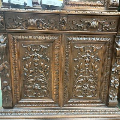 Sale Photo Thumbnail #58: German hunt cabinet hand carved made from black forest wood, appraisal and original keys included $5500.00