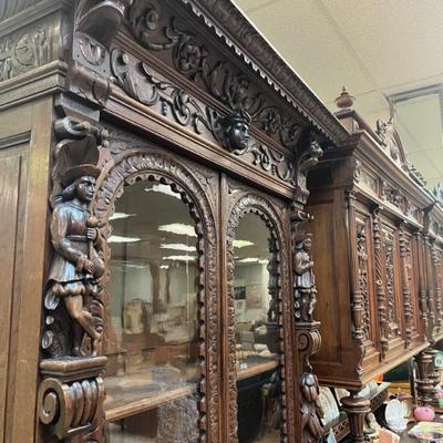 Sale Photo Thumbnail #57: German hunt cabinet hand carved made from black forest wood, appraisal and original keys included $5500.00