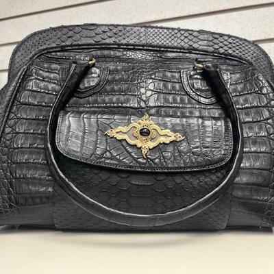 Sale Photo Thumbnail #145: Authentic Emily Armenta, hand painted gold gilded hardware with real onyx and spinels in python leather bag. Documentation included.  $3250.00