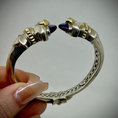 Sale Photo Thumbnail #36: 18k & sterling cuff with amethyst stones