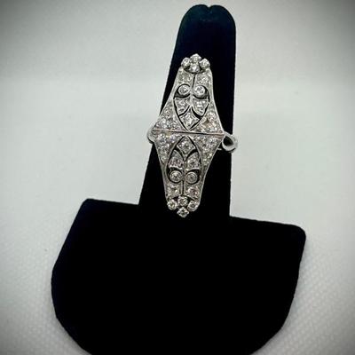 Sale Photo Thumbnail #23: Art deco diamond ring in platinum 7.47gr, "I' quality diamonds. $2550.00