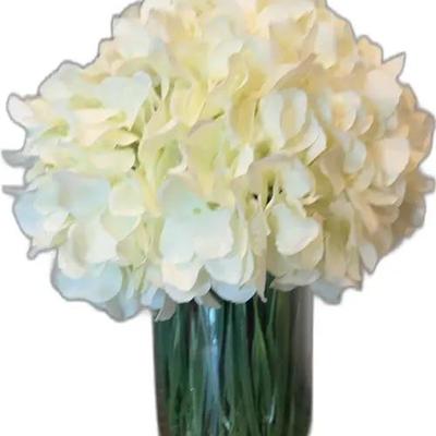 White Hydrangea Arrangement in Glass Vase


