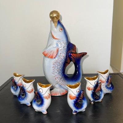 1970’s Russian Fish Decanter & Shot Glasses