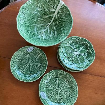 Bordallo Cabbage Leaf Salad Bowl & Plates