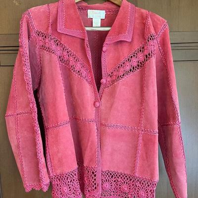 Bubblegum Pink Leather Crochet Jacket 