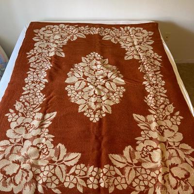 60’s Burnt Orange Floral Wool Blanket