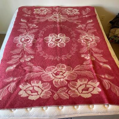 60’s Pink Floral Wool Blanket