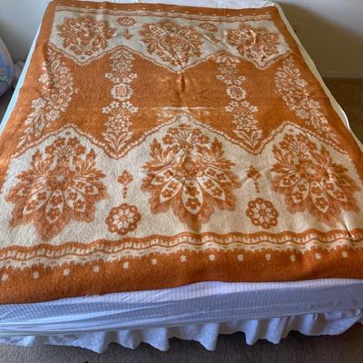 60’s Orange Floral Wool Blanket 