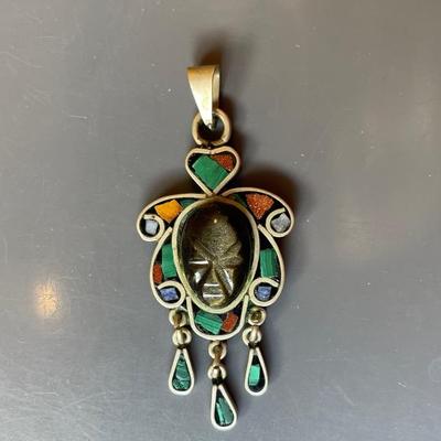 Mexican Semi-Precious Stone Mask Pendant 